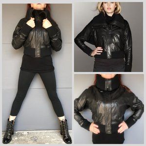 Vince Black Funnel High Neck Leater Jacket